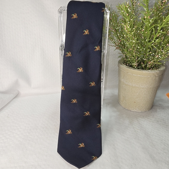 Blue Silk Blend Mens Tie With Mallard Ducks Euc - Picture 1 of 5